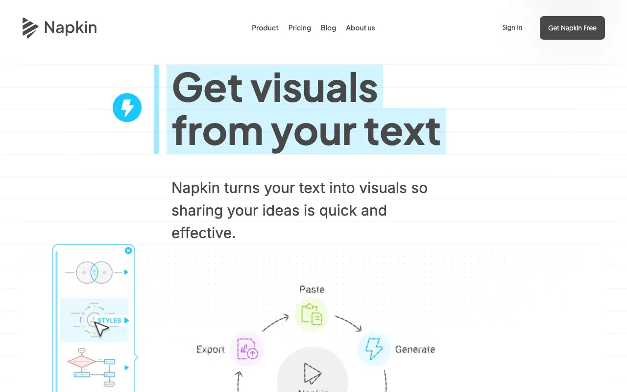 Napkin AIの公式サイトのトップページ