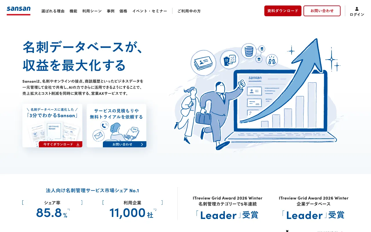 Sansanの公式サイトのトップページ